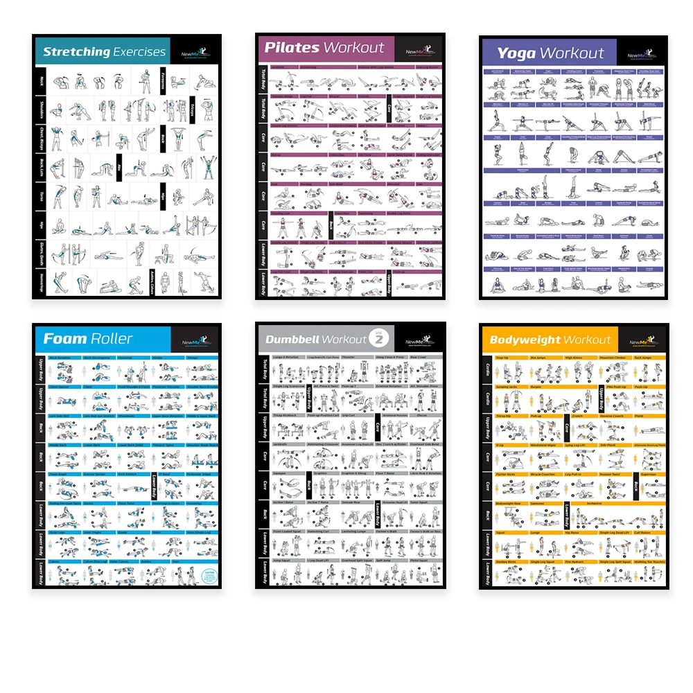 Home Gym Decor - แผนภูมิการฝึกออกกำลังกาย โปสเตอร์ภาพวาดศิลปะบนผ้าใบสำหรับตกแต่งบ้าน ฟิตเนส ยิมที่บ้าน เพาะกาย