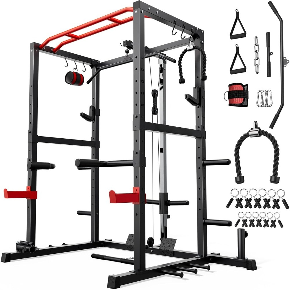 Pulley Home Gym - แร็คยกน้ำหนักอเนกประสงค์พร้อมระบบรอกและตะขอแบบ J สำหรับยืดหลัง เหมาะสำหรับยิมที่บ้าน ปรับแต่งได้