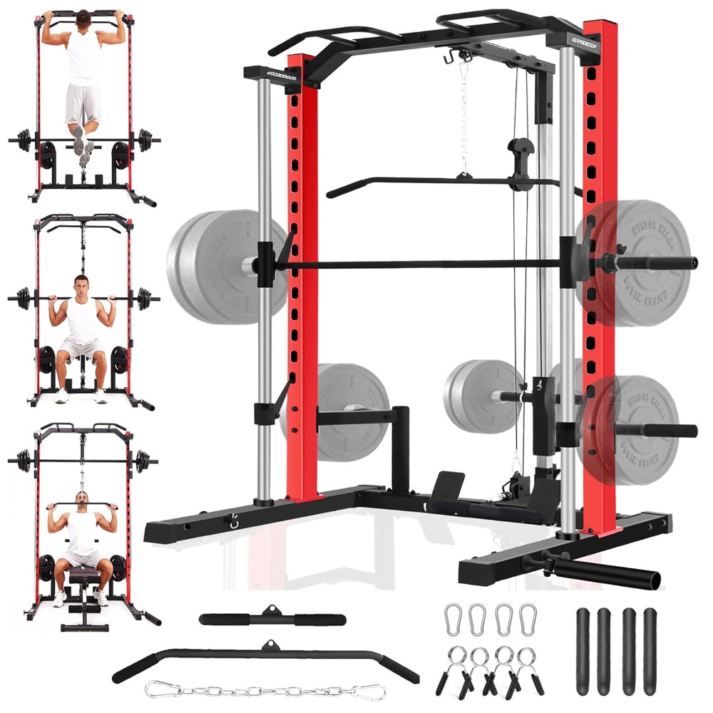 Home Gym One Machine - เครื่องสมิธแมชชีนออลอินวันพร้อมLAT Pull Down, บาร์ดึงข้อ, บาร์เบล, ที่เก็บแผ่นน้ำหนัก,
