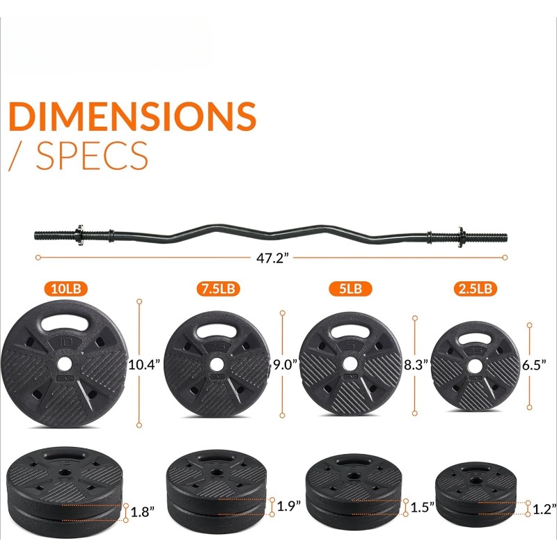 Barbell Curl Bar - ชุดบาร์เบล EZ Curl Bar พร้อมน้ำหนักซีเมนต์ 50