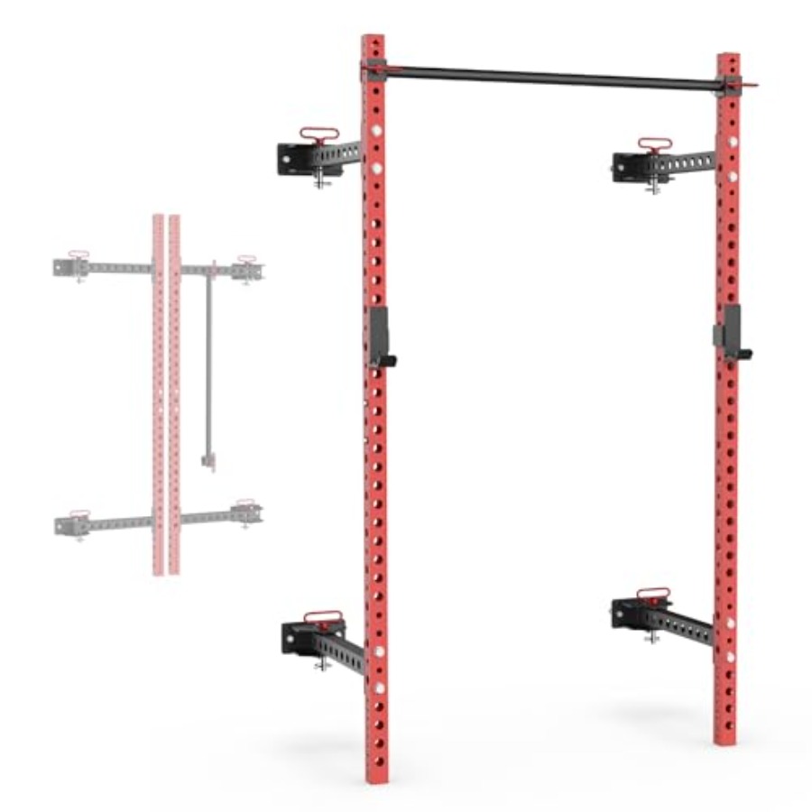 Squat Rack Power - แร็คสควอทแบบพับได้รุ่น 2200 พร้อม J-Cups และบาร์ดึงข้อปรับระดับได้ สีดำ