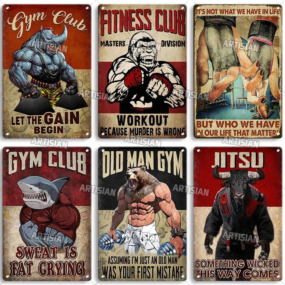 Home Gym Room - ป้ายโลหะตกแต่งผนังลายศิลปะคำคมสร้างแรงบันดาลใจจาก Old Man Gym Club ของตกแต่งห้องฟิตเนส