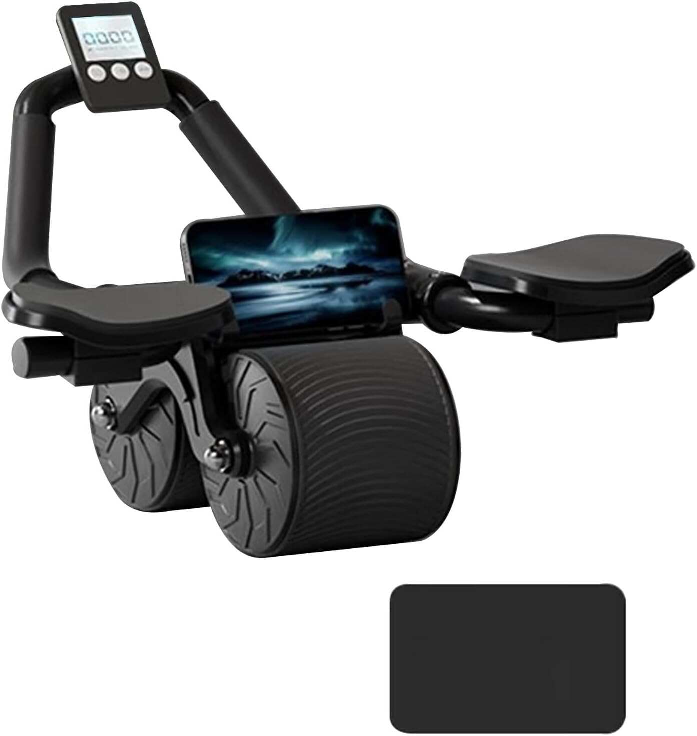 Home Gym Total Fitness - ล้อบริหารหน้าท้องอัตโนมัติอัจฉริยะพร้อมตัวจับเวลาแบบดิจิตอล ที่วางโทรศัพท์ ล้อคู่ อุปกรณ์ออกกำลังกายหน้าท้องสำหรับการฝึกกล้ามเนื้อแกนกลางลำตัว ออกกำลังกายทั่วร่างกาย ใช้ในบ้าน