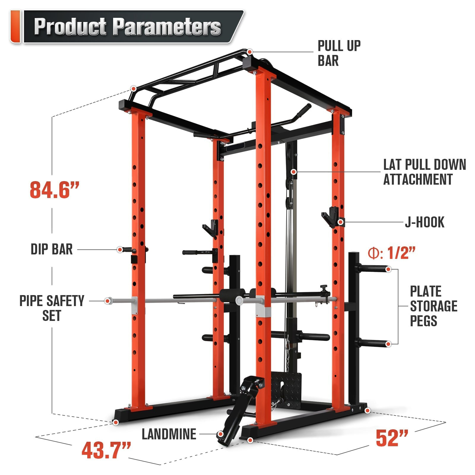 Squat Rack Power - เครื่องออกกำลังกายแบบมัลติฟังก์ชั่นสำหรับใช้ในบ้าน พร้อมระบบดึงลง ระบบสควอทแร็ค และเครื่องฝึกความแข็งแรงสำหรับการออกกำลังกาย
