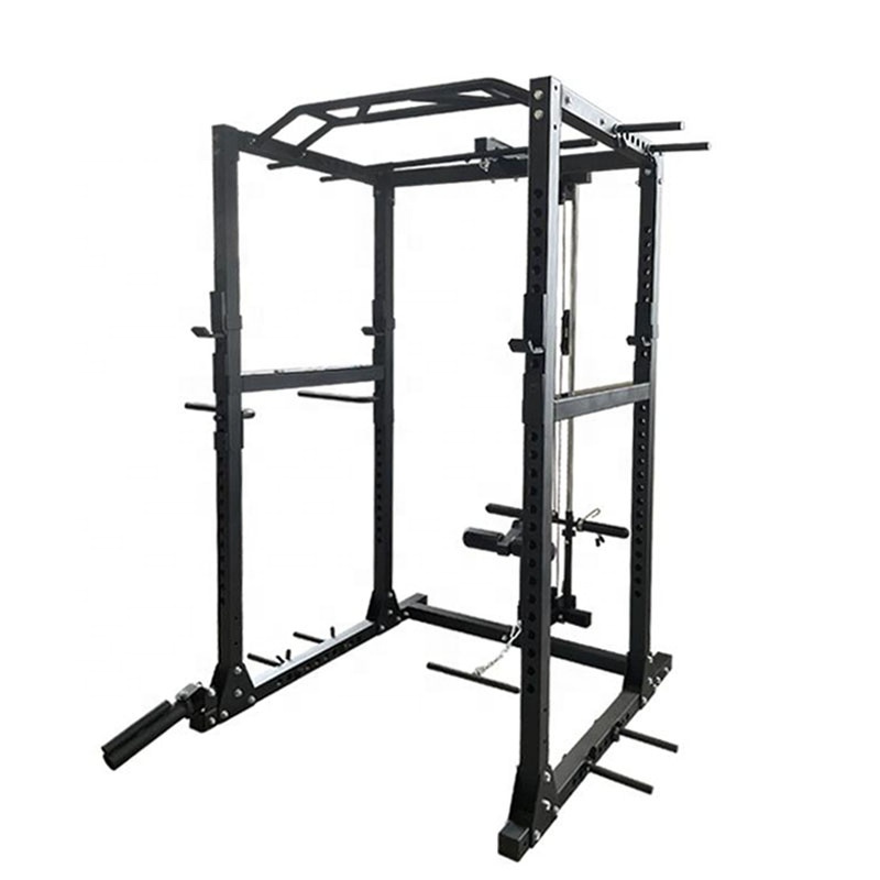 Squat Rack Power - เครื่องออกกำลังกายแบบพาวเวอร์เคจพร้อมระบบสายเคเบิ้ลลาทพูลดาวน์และสายเคเบิลครอสโอเวอร์ ชั้นวางสควอทเหล็กอเนกประสงค์
