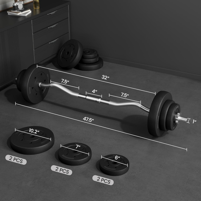 ชุดบาร์เบล -บาร์เบลและน้ำหนัก  - Barbell Curl Bar บทวิจารณ์และราคา